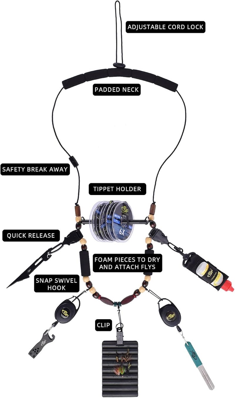 sf. Fly Fishing Lanyard Neck unload/Loaded Necklace Adjustable Tool Holder with Foam Neck Strapfor Include Tippet, Plier, Zinger Retractor, Nippers, Hook Sharpener, Fly Patch, Floatant Bottle Holder - Image 4